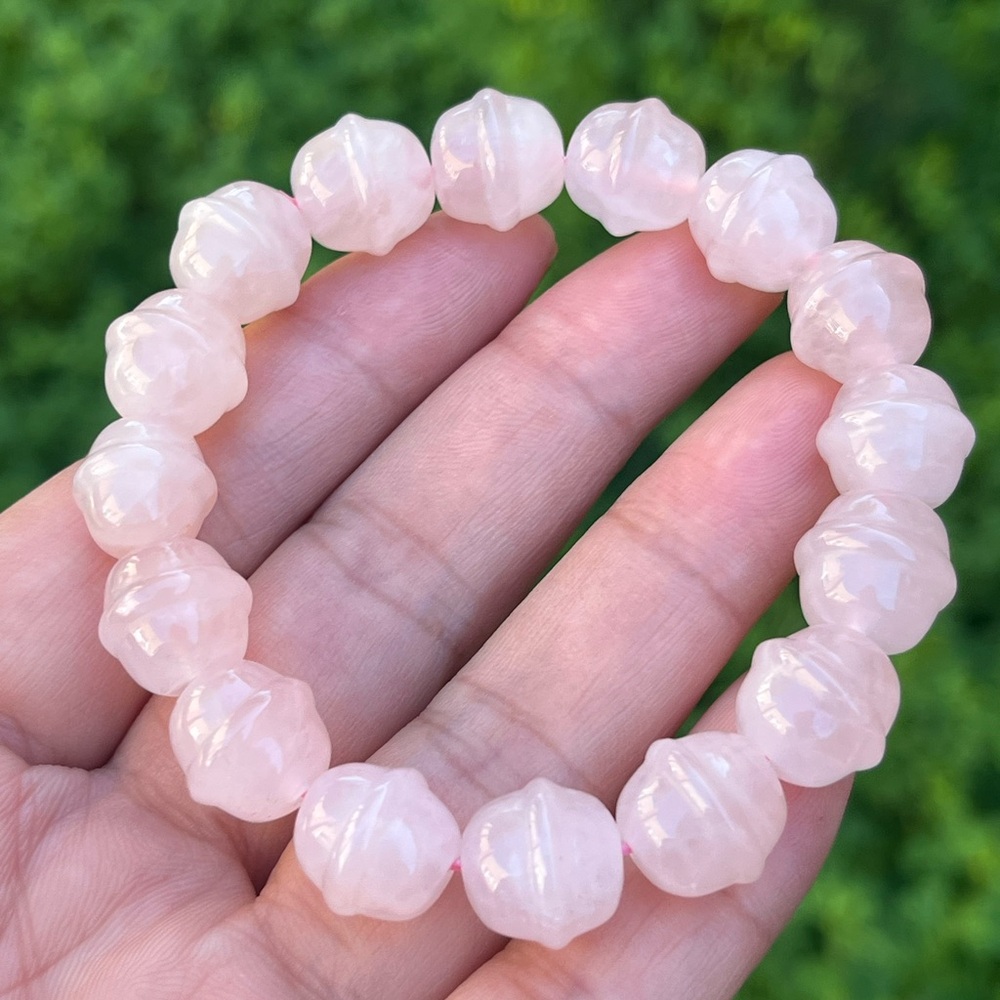 12mm bell shape rose‎ quartz bracelet